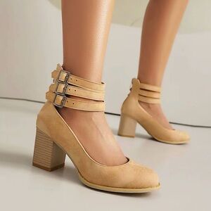 Chunky Heel Tan Mary Jane Pumps 37 US 6.5 Freebird Randi Style Ankle Straps Boho